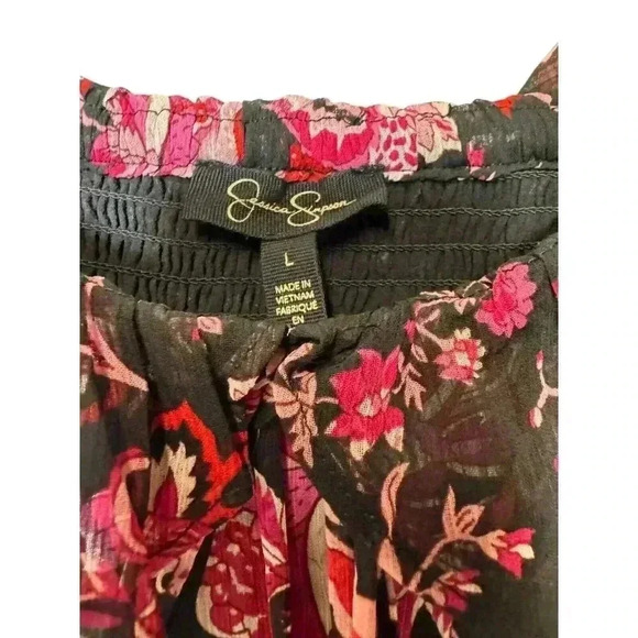 Jessica Simpson Blouse Top Large Sheer Floral Long‎ Sleeve Lined - Picture 4 of 9